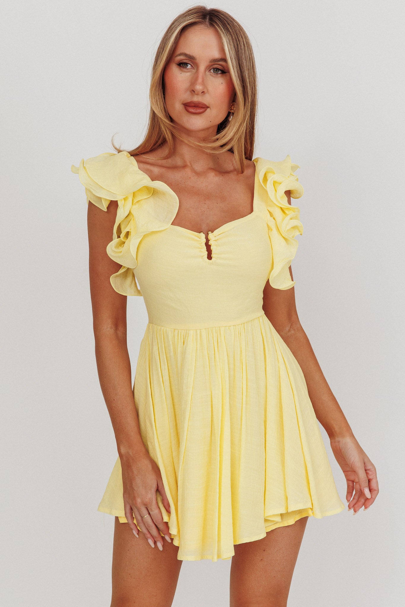 Sunday Dreams Ruffle Strap Mini Dress Yellow by Selfie Leslie