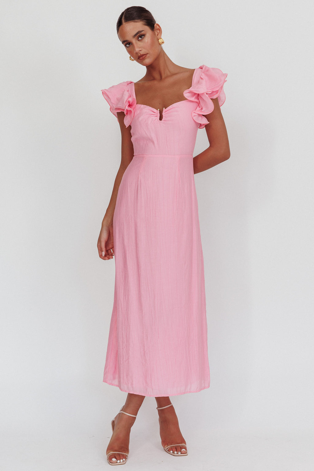 Sunday Dreams Ruffle Strap Maxi Dress Pink by Selfie Leslie