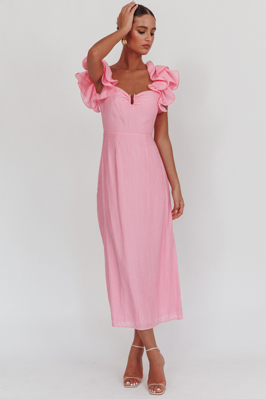 Sunday Dreams Ruffle Strap Maxi Dress Pink by Selfie Leslie