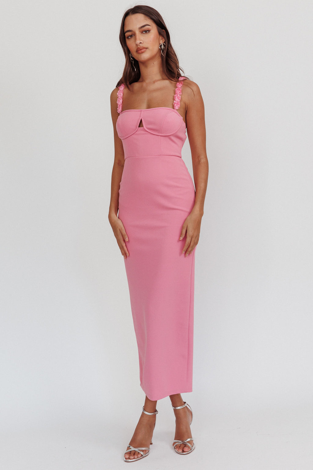 Marteen Rosette Strap Midi Dress Pink by Selfie Leslie