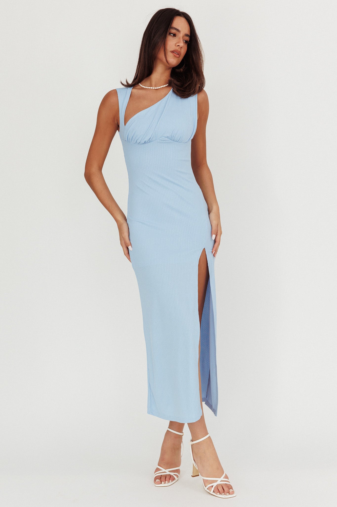 Daleela Asymmetric Neckline Maxi Dress Blue by Selfie Leslie