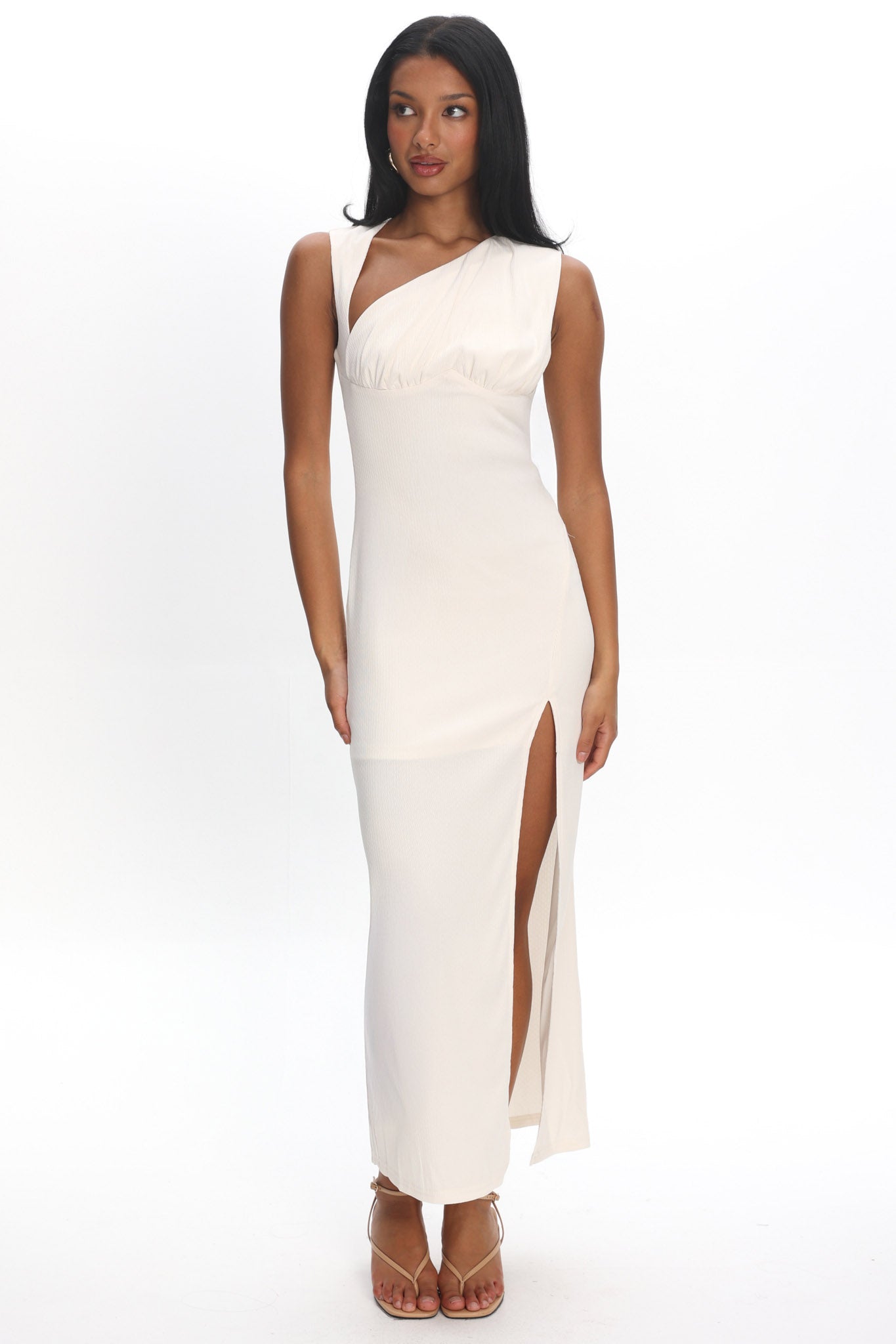 Daleela Asymmetric Neckline Maxi Dress Vanilla