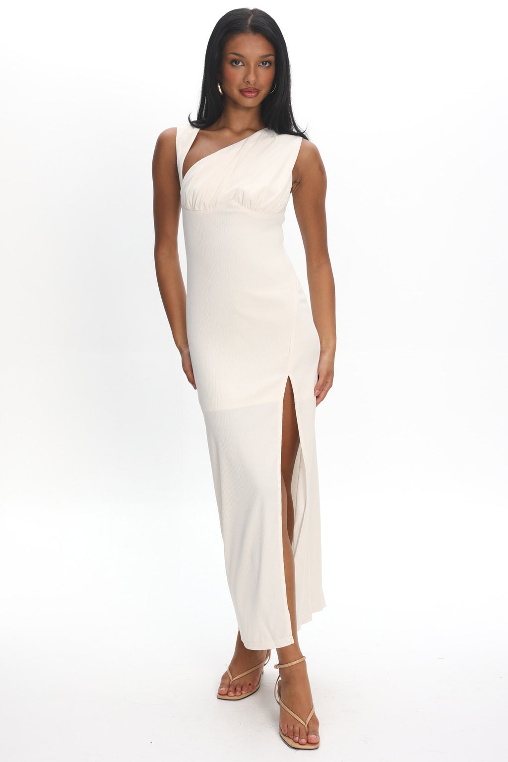 Daleela Asymmetric Neckline Maxi Dress Vanilla