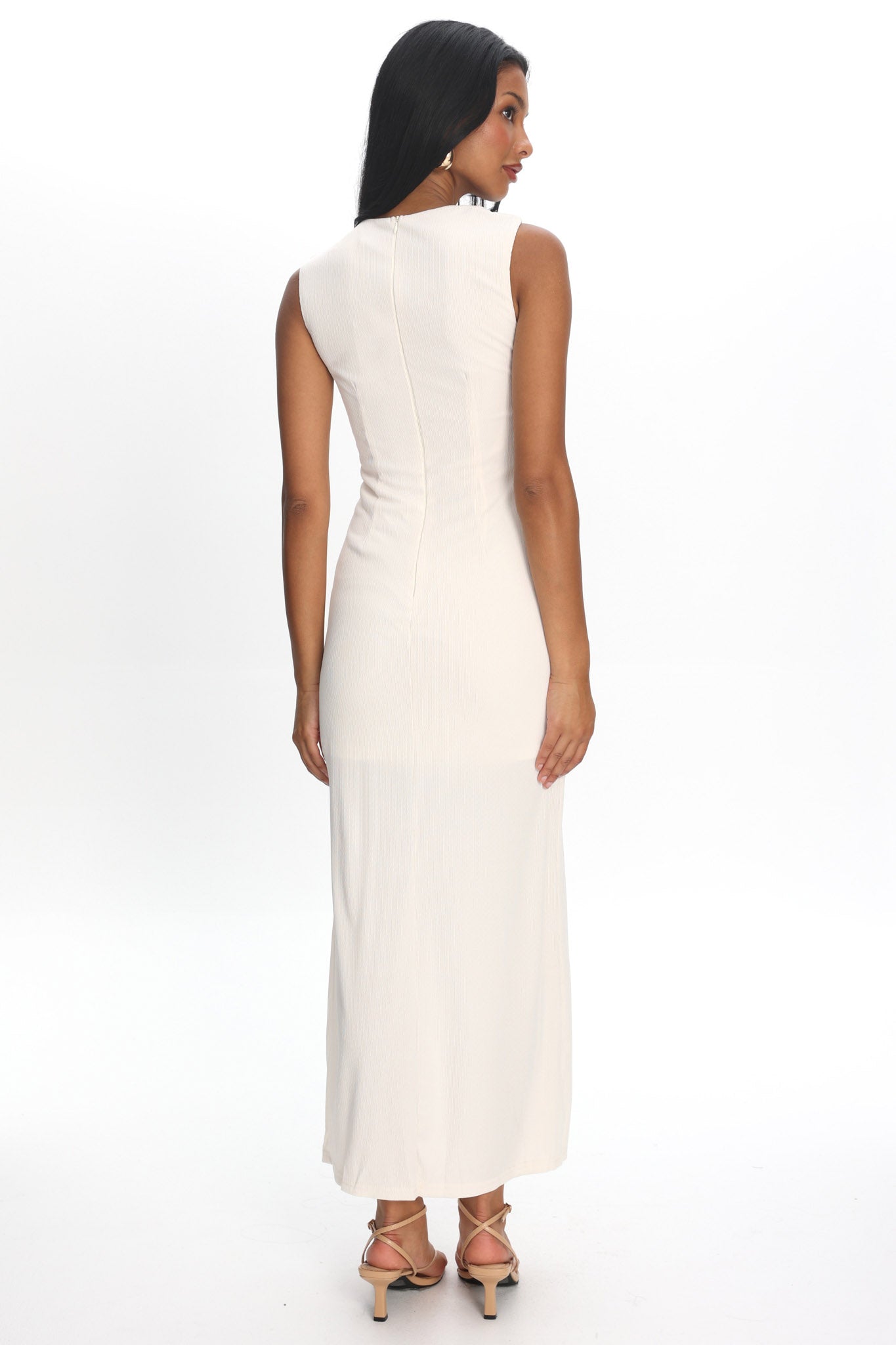 Daleela Asymmetric Neckline Maxi Dress Vanilla