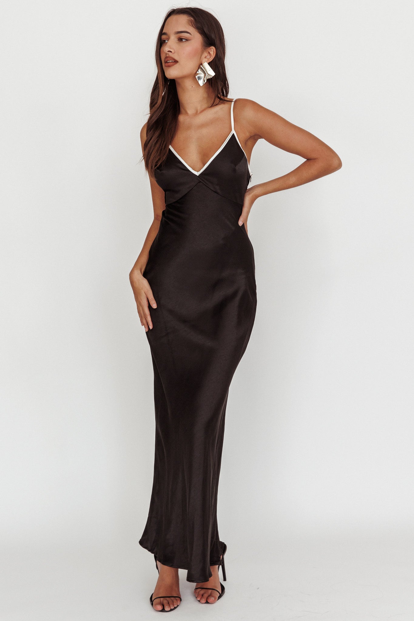 Shop the Odyssey Contrast Satin Maxi Slip Dress Black