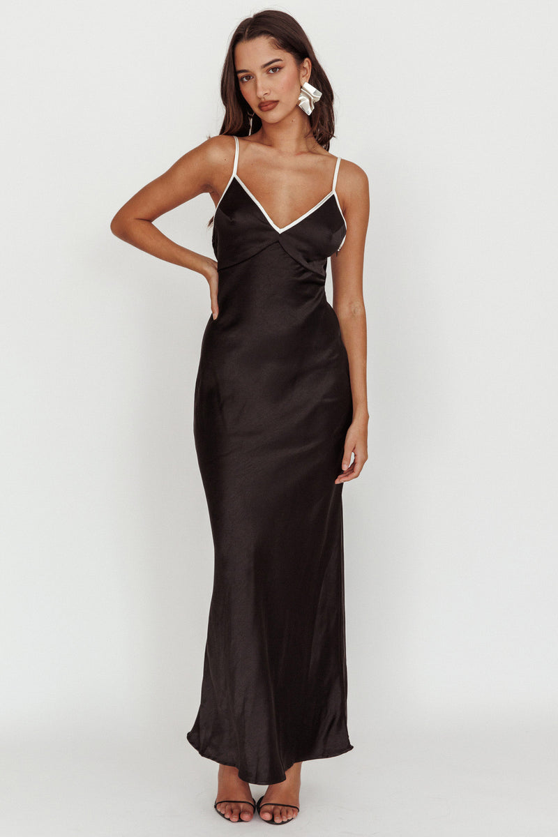 THE MYSTYLEMODE BLACK SATIN MAXI SLIP DRESS