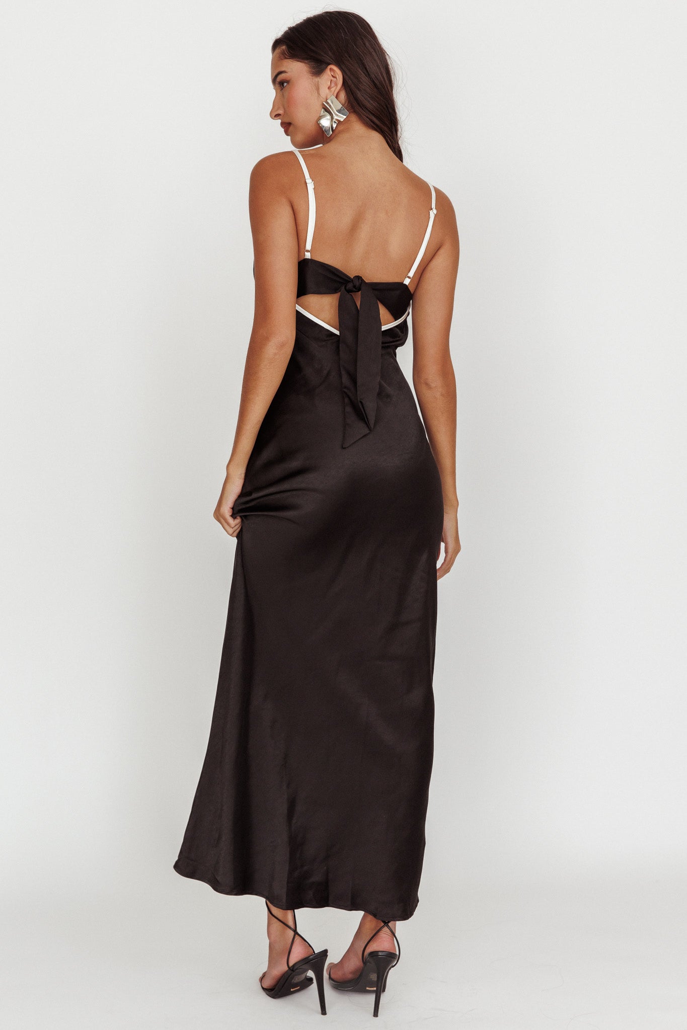 Odyssey Contrast Satin Maxi Slip Dress Black by Selfie Leslie
