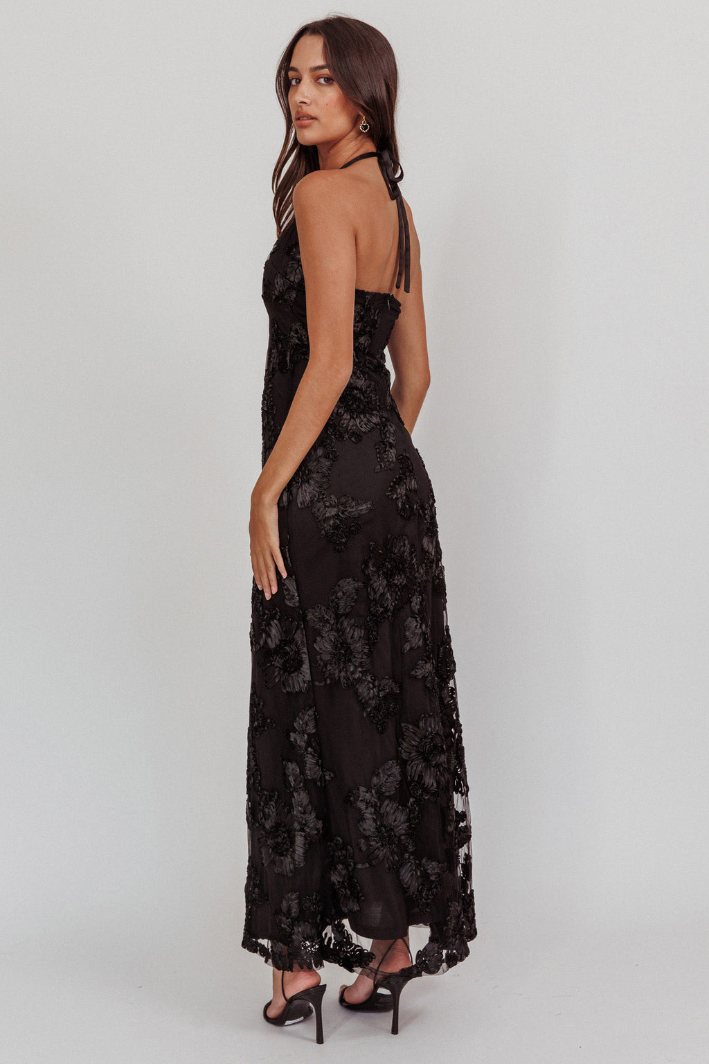 Your Affections Rosette Ribbon Embellished Maxi Dress Black by Selfie Leslie