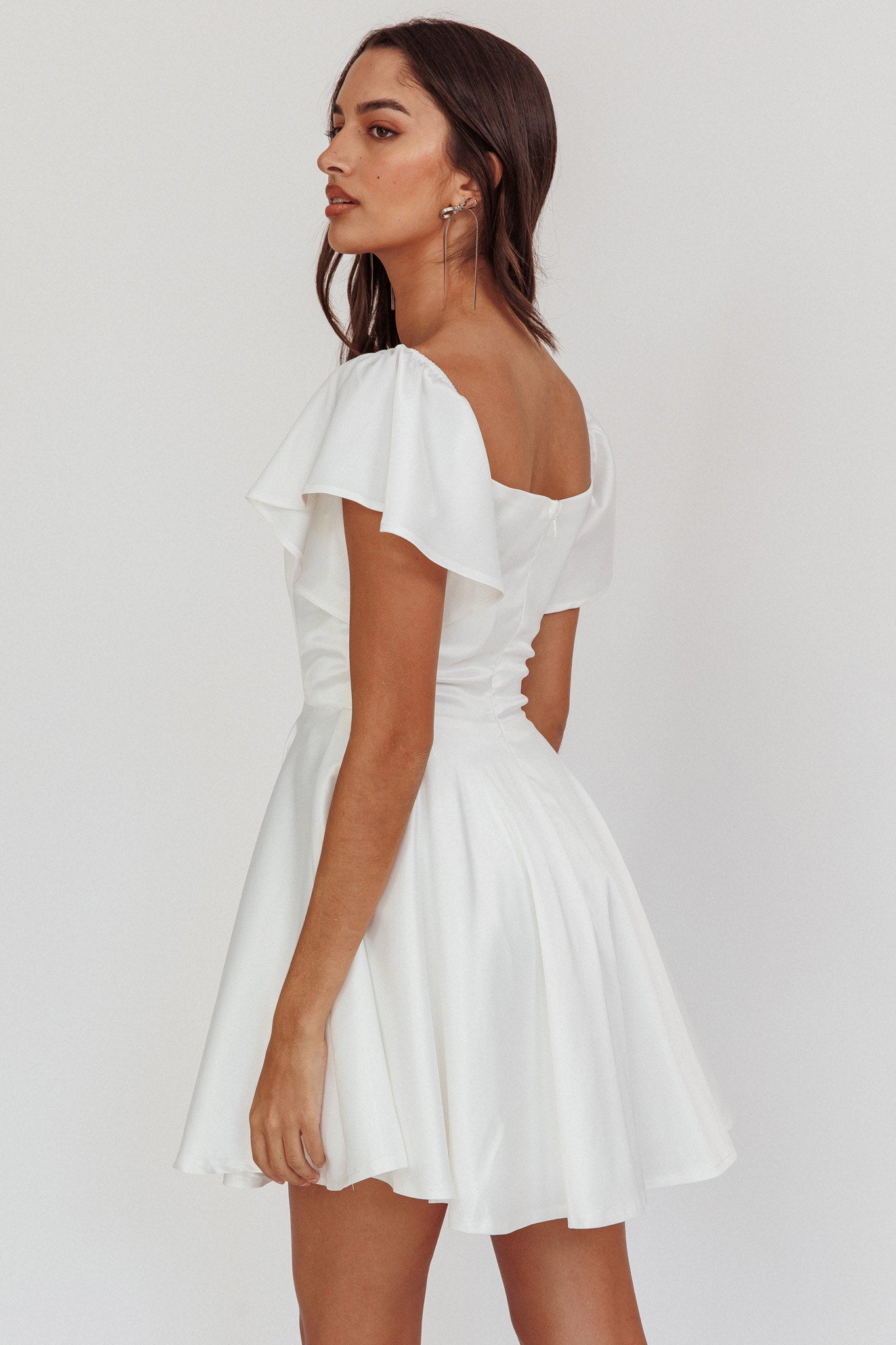 Tamelia Flutter Sleeve Mini Dress White | Selfie Leslie