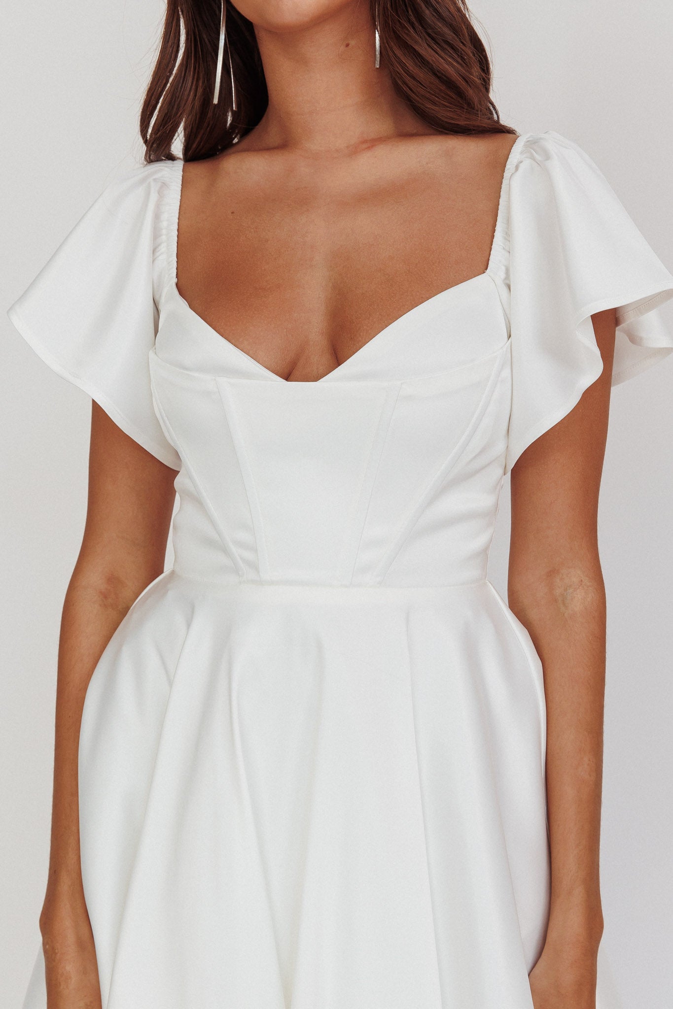 Tamelia Flutter Sleeve Mini Dress White by Selfie Leslie