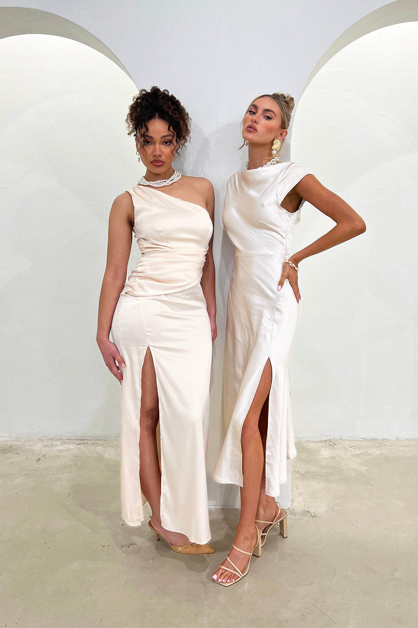 Taniesha One-Shoulder Gathered Maxi Dress Champagne - XS Taniesha One-Shoulder Gathered Maxi Dress Champagne - XS