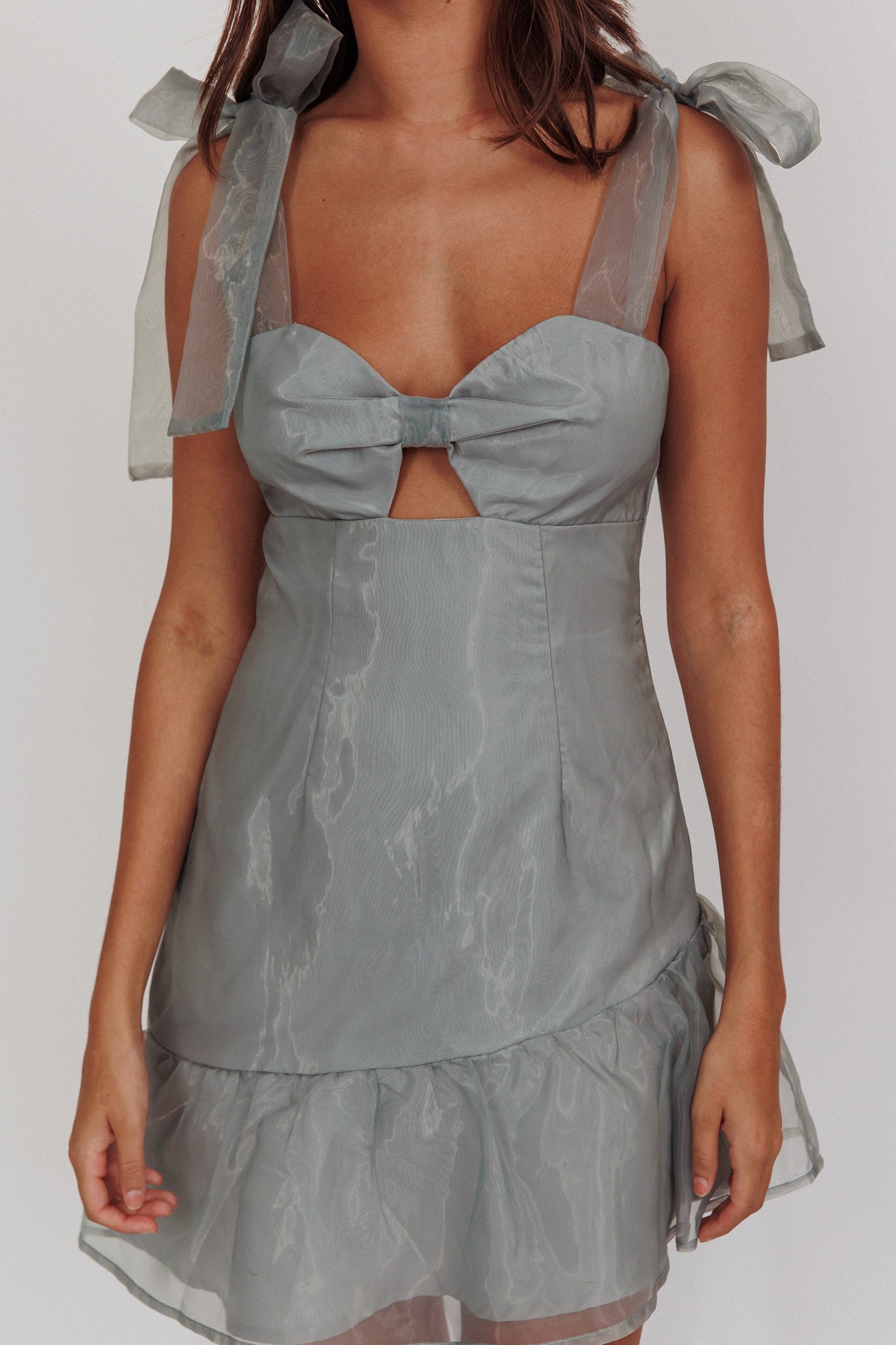 Alexia Bow Shoulder Ruffle Hem Sage by Selfie Leslie