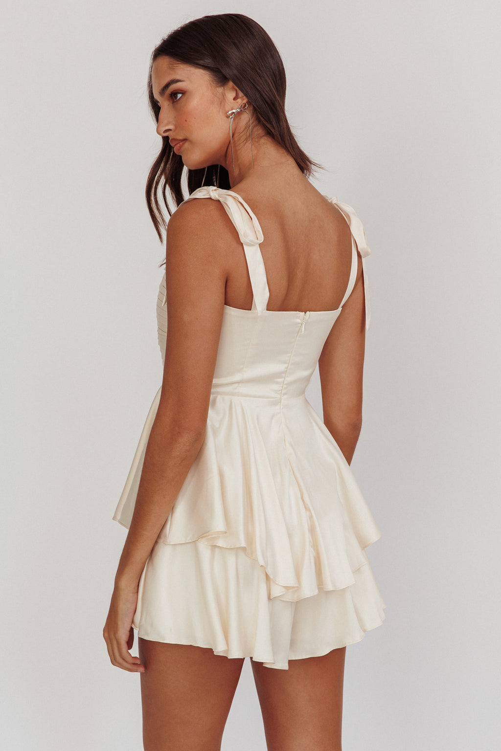 Kelia Bow Strap Rosette Romper Champagne by Selfie Leslie