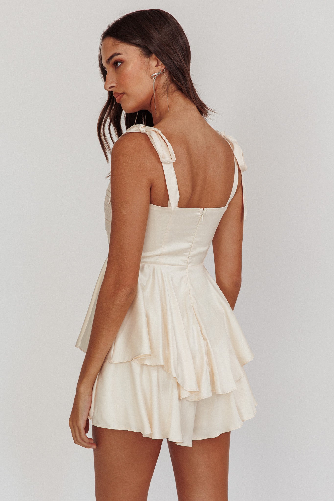 Kelia Bow Strap Rosette Romper Champagne by Selfie Leslie