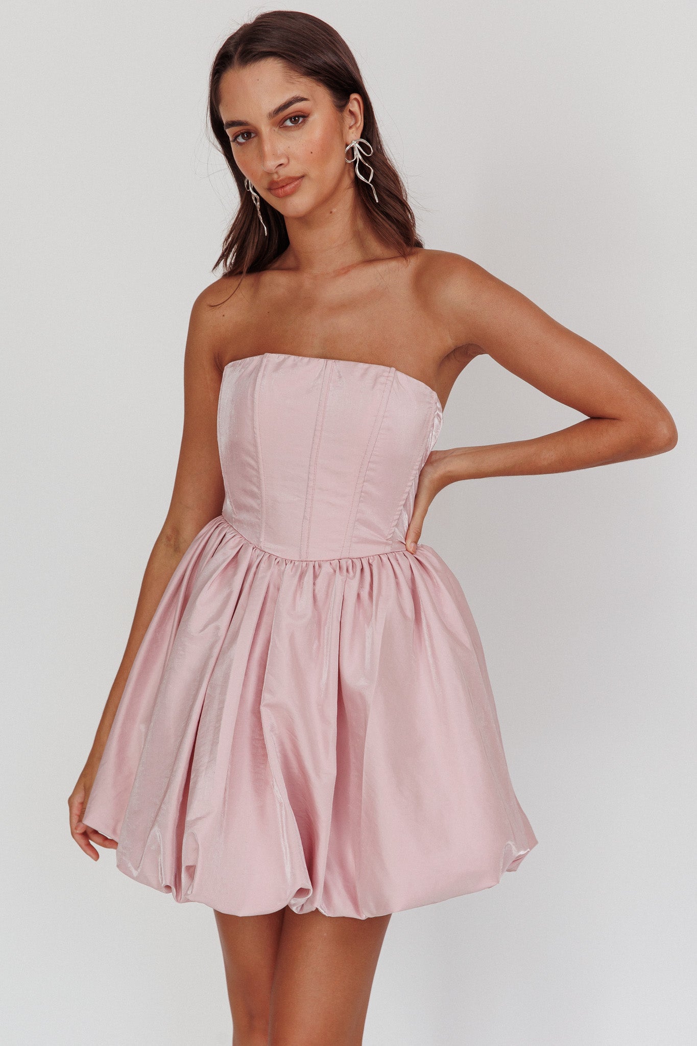 Radiant Strapless Bubble Mini Dress Pink by Selfie Leslie