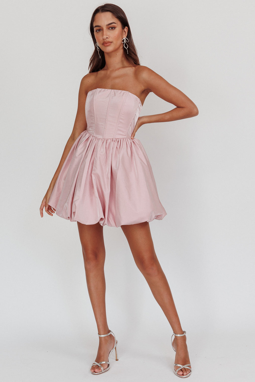 Radiant Strapless Bubble Mini Dress Pink by Selfie Leslie