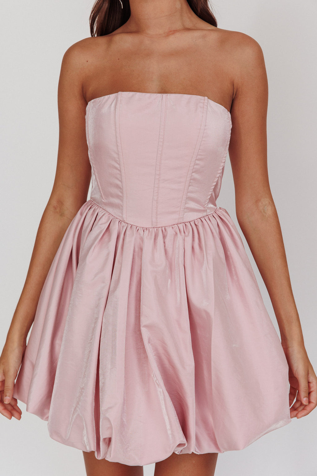 Radiant Strapless Bubble Mini Dress Pink by Selfie Leslie