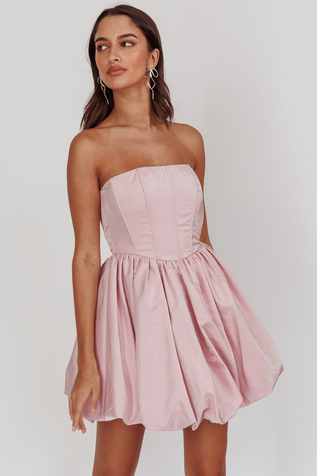 Radiant Strapless Bubble Mini Dress Pink by Selfie Leslie