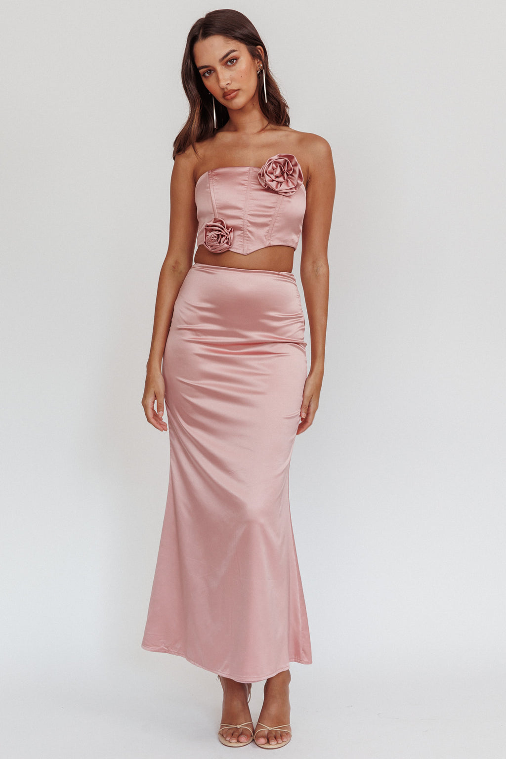 Like A Dove Satin Maxi Skirt Mauve by Selfie Leslie