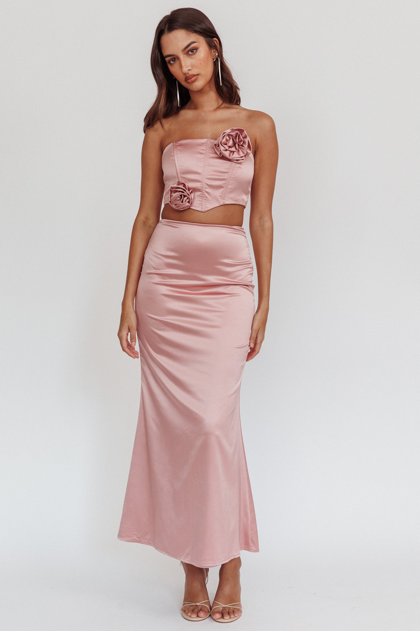 Like A Dove Satin Maxi Skirt Mauve by Selfie Leslie