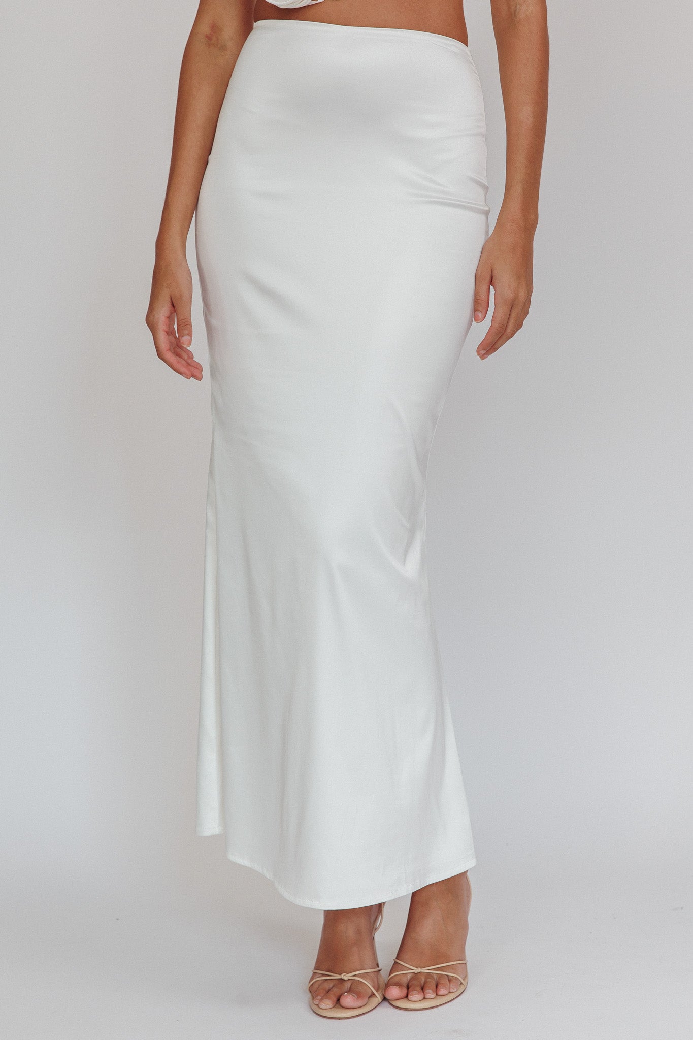 Shop the Like A Dove Satin Maxi Skirt Oyster