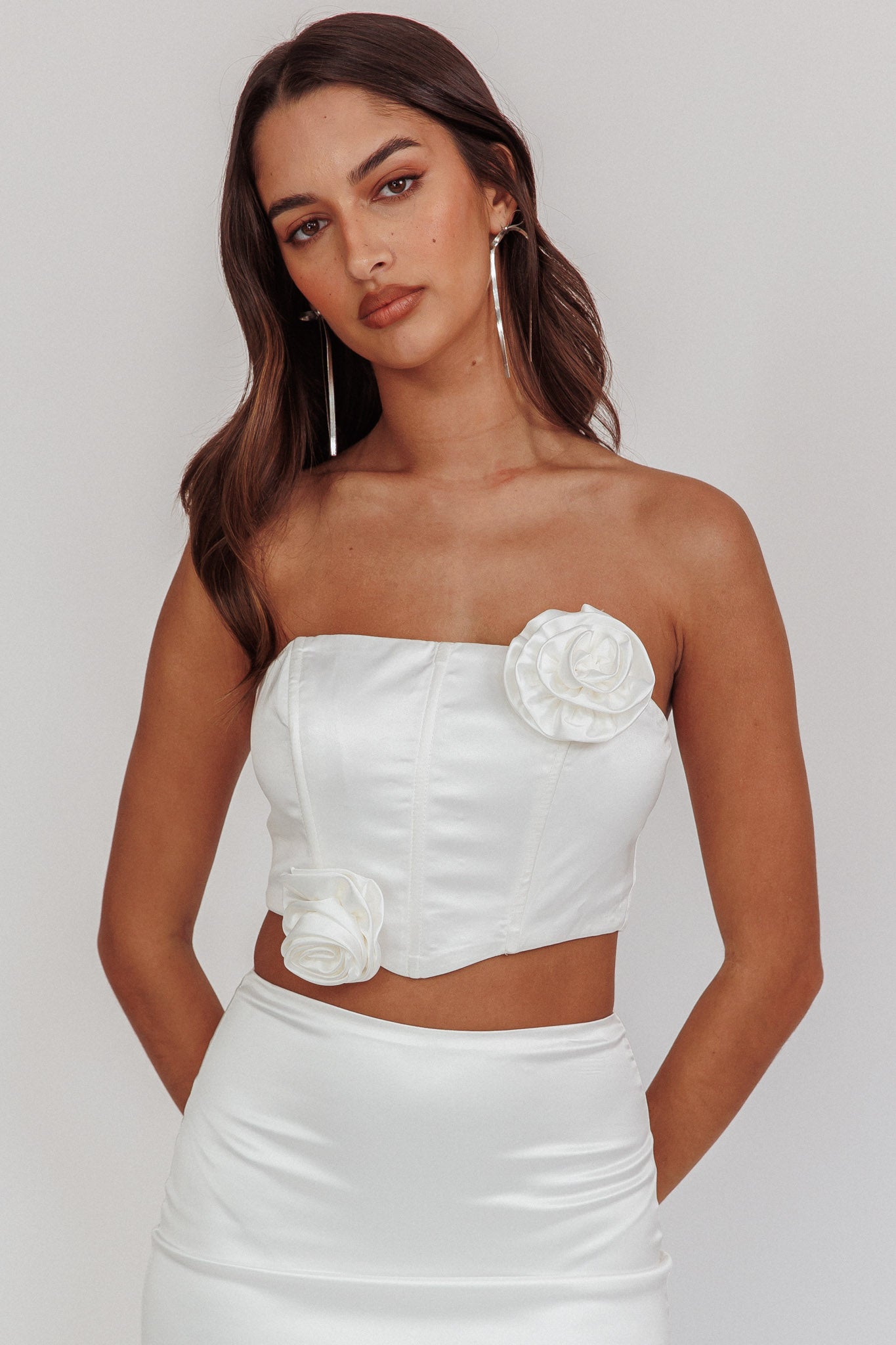 Like A Dove Rosette Corset Top Oyster by Selfie Leslie