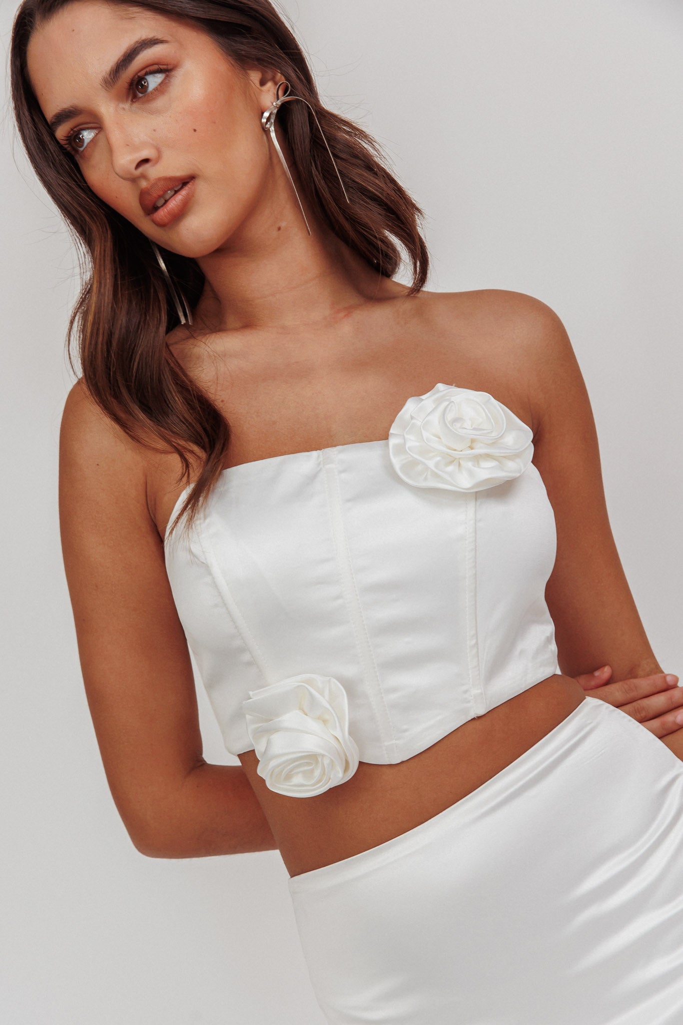 Like A Dove Rosette Corset Top Oyster by Selfie Leslie