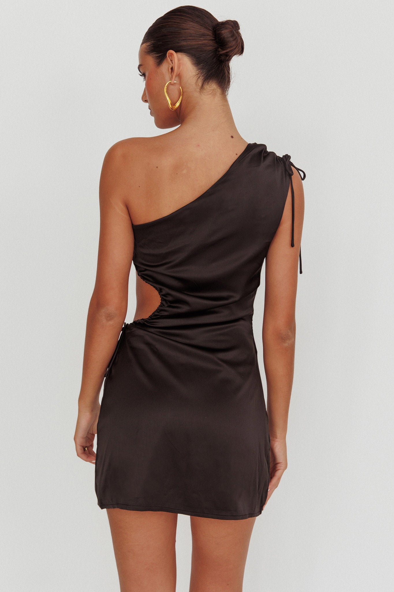 Lyon Ruched Cut Out Mini Dress Black L