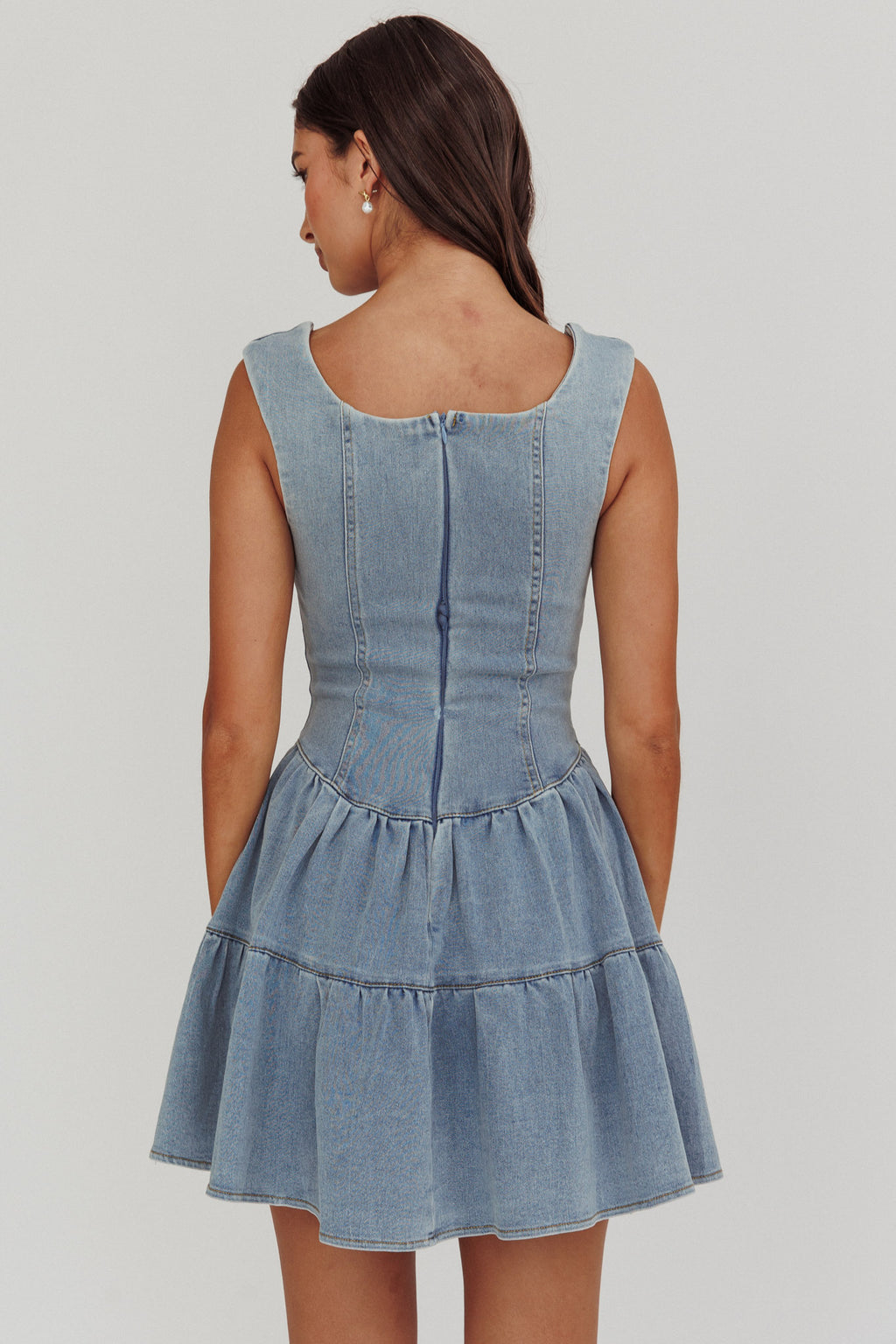 Deep Dive Square Neck Mini Dress Denim by Selfie Leslie