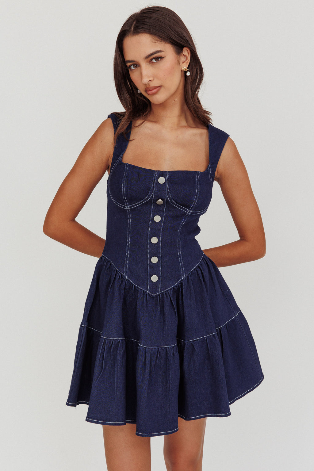 Deep Dive Square Neck Mini Dress Indigo by Selfie Leslie