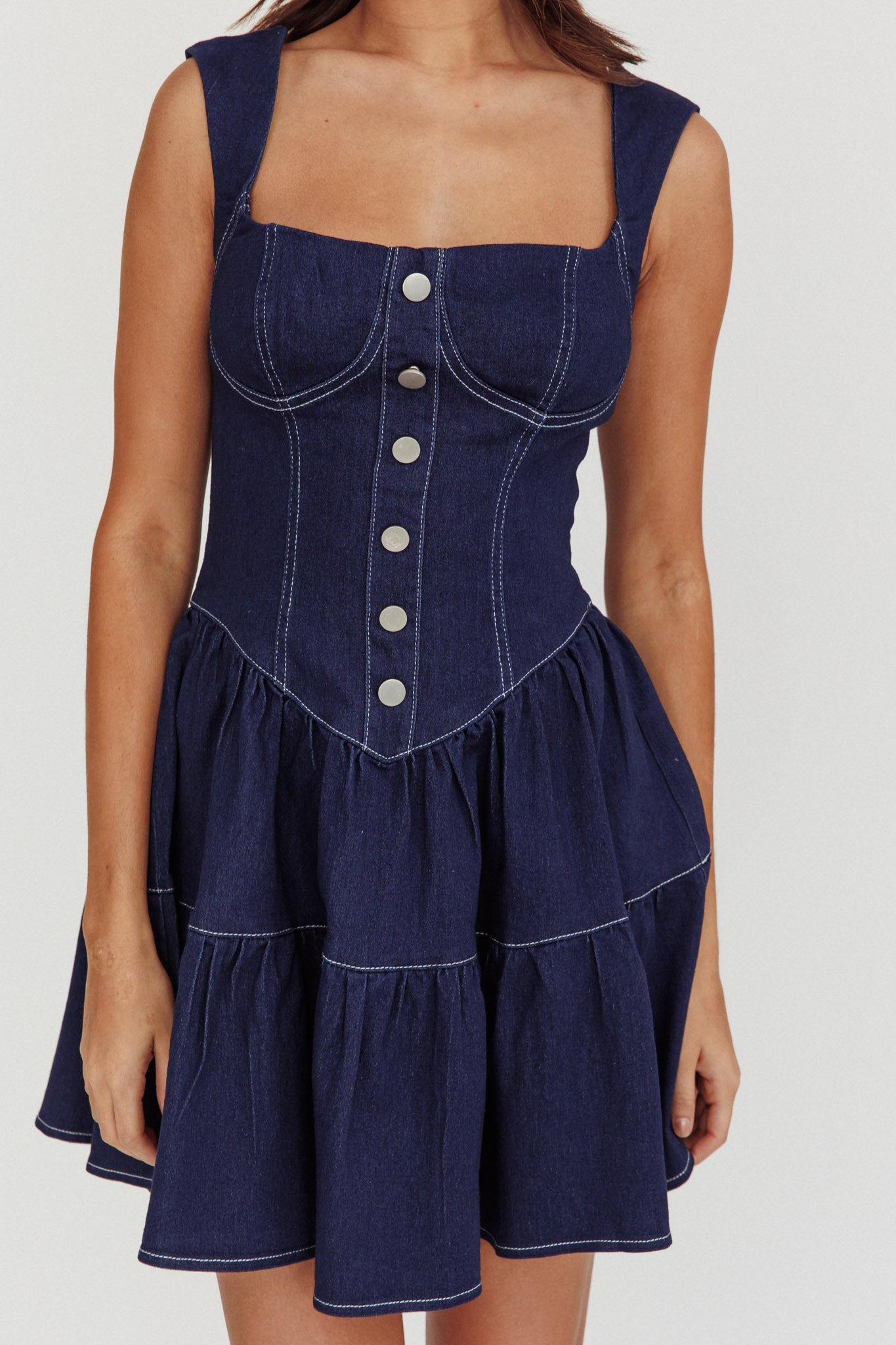 Deep Dive Square Neck Mini Dress Indigo by Selfie Leslie