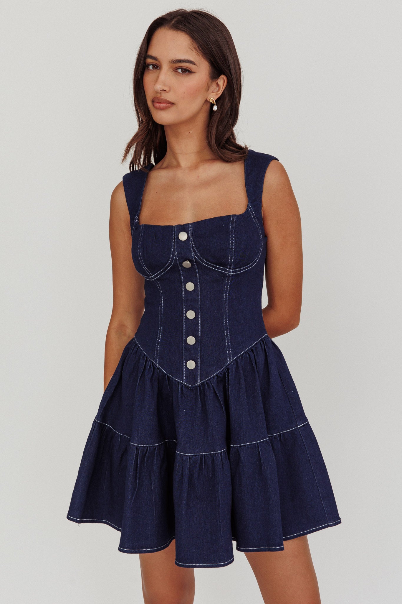 Deep Dive Square Neck Mini Dress Indigo by Selfie Leslie