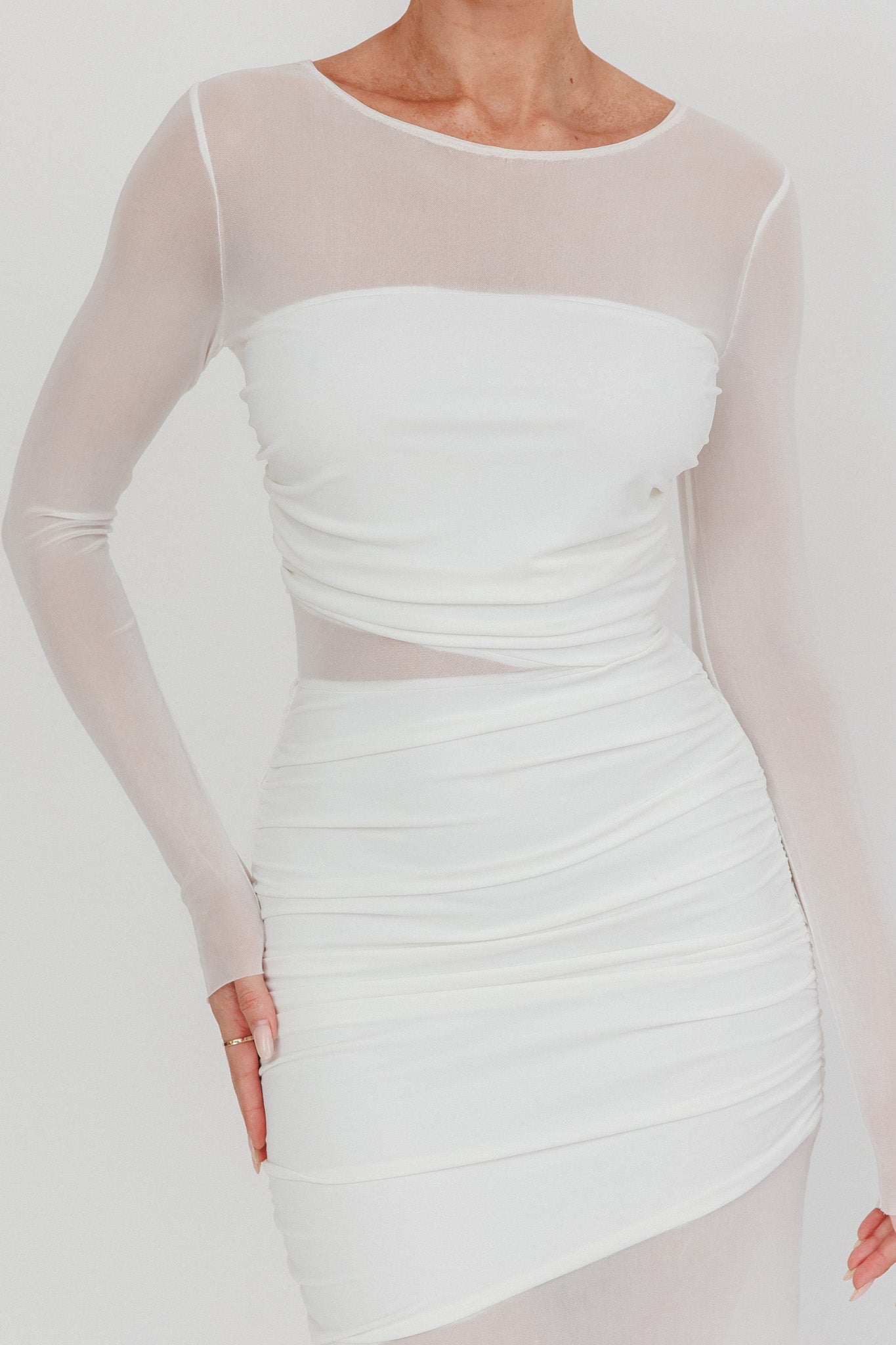 Harpa Mesh Maxi Dress White by Selfie Leslie