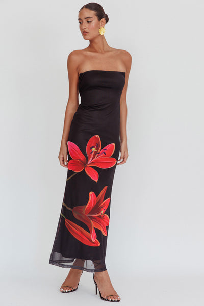 irelynn maxi dress black floral Iridian Strapless room for hips Sun Protection Icon Size:15-16y Holiday party ready in