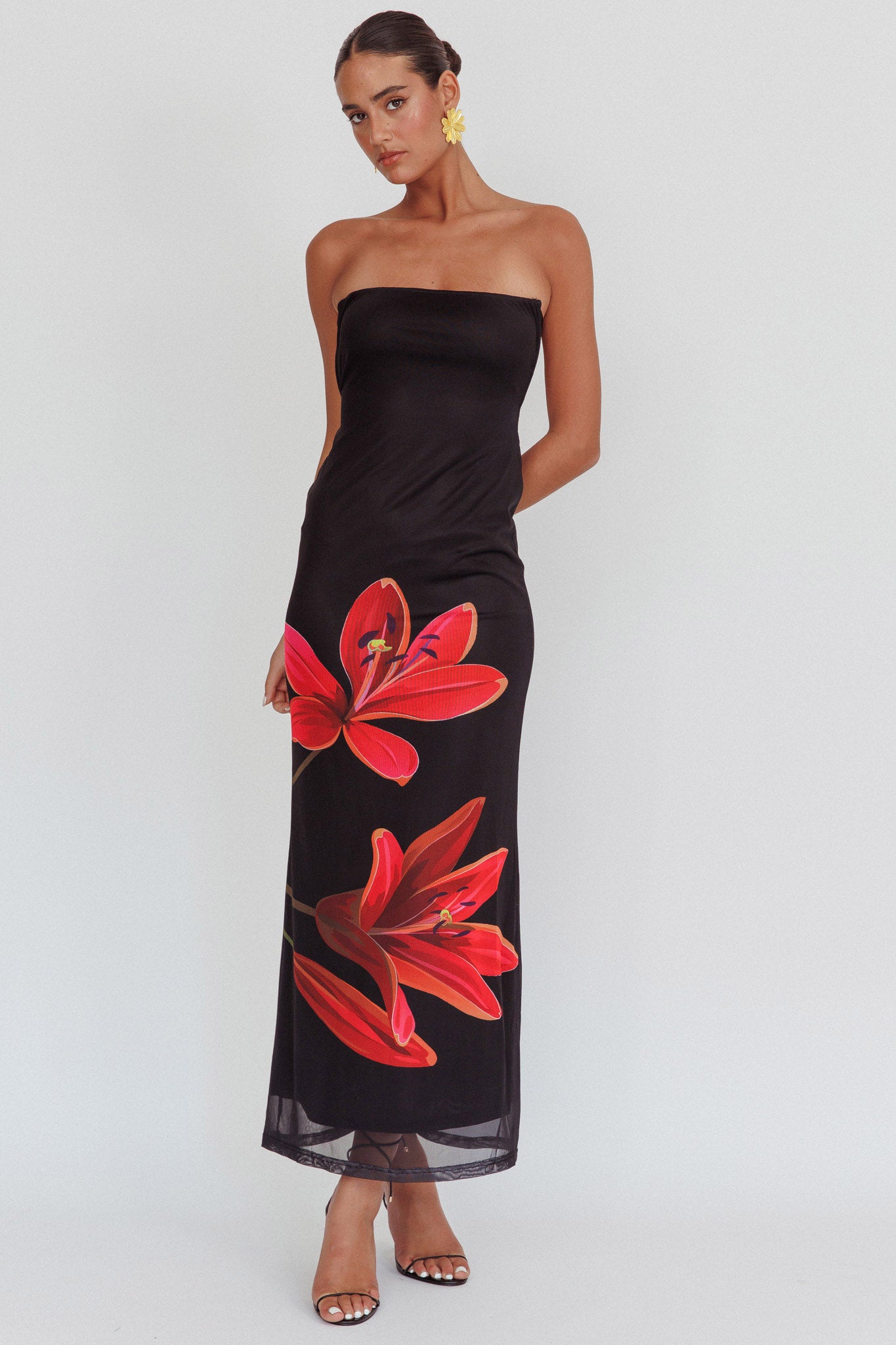 Iridian Strapless Floral Maxi Dress Black - XL Iridian Strapless Floral Maxi Dress Black - XL