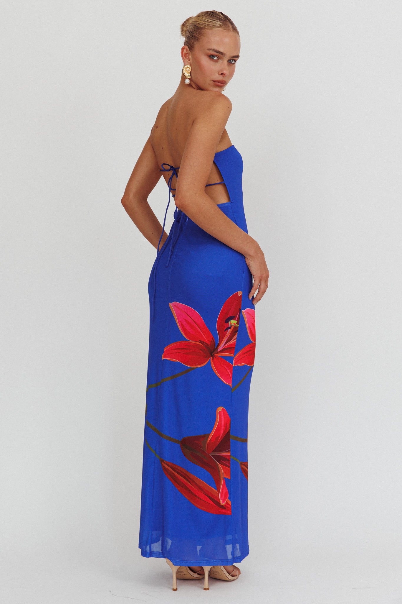 Iridian Strapless Floral Maxi Dress Blue by Selfie Leslie