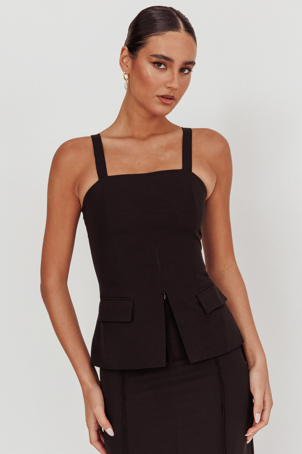Like I Do Front Zip Sleeveless Top Black by Selfie Leslie