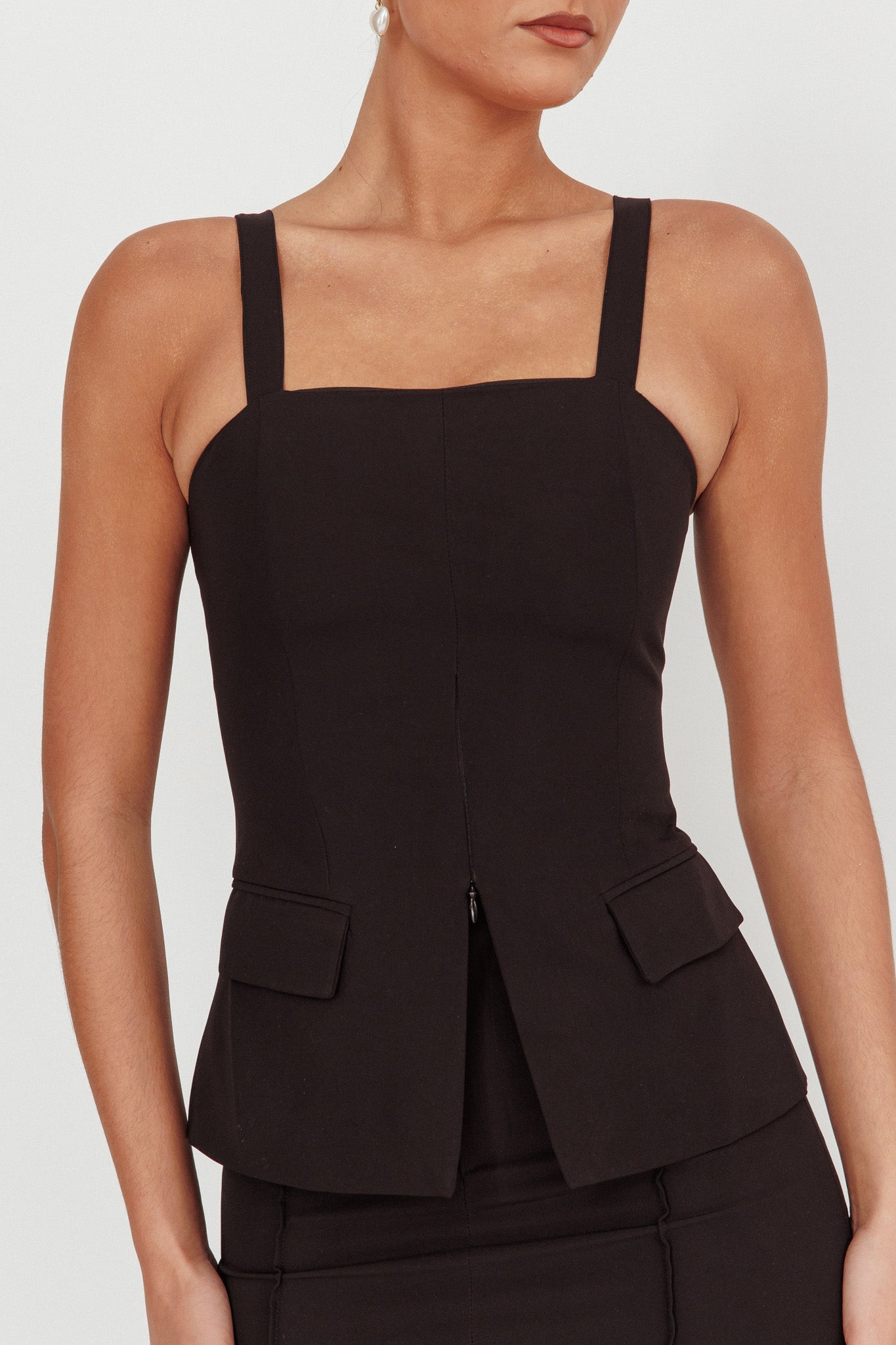 Like I Do Front Zip Sleeveless Top Black by Selfie Leslie