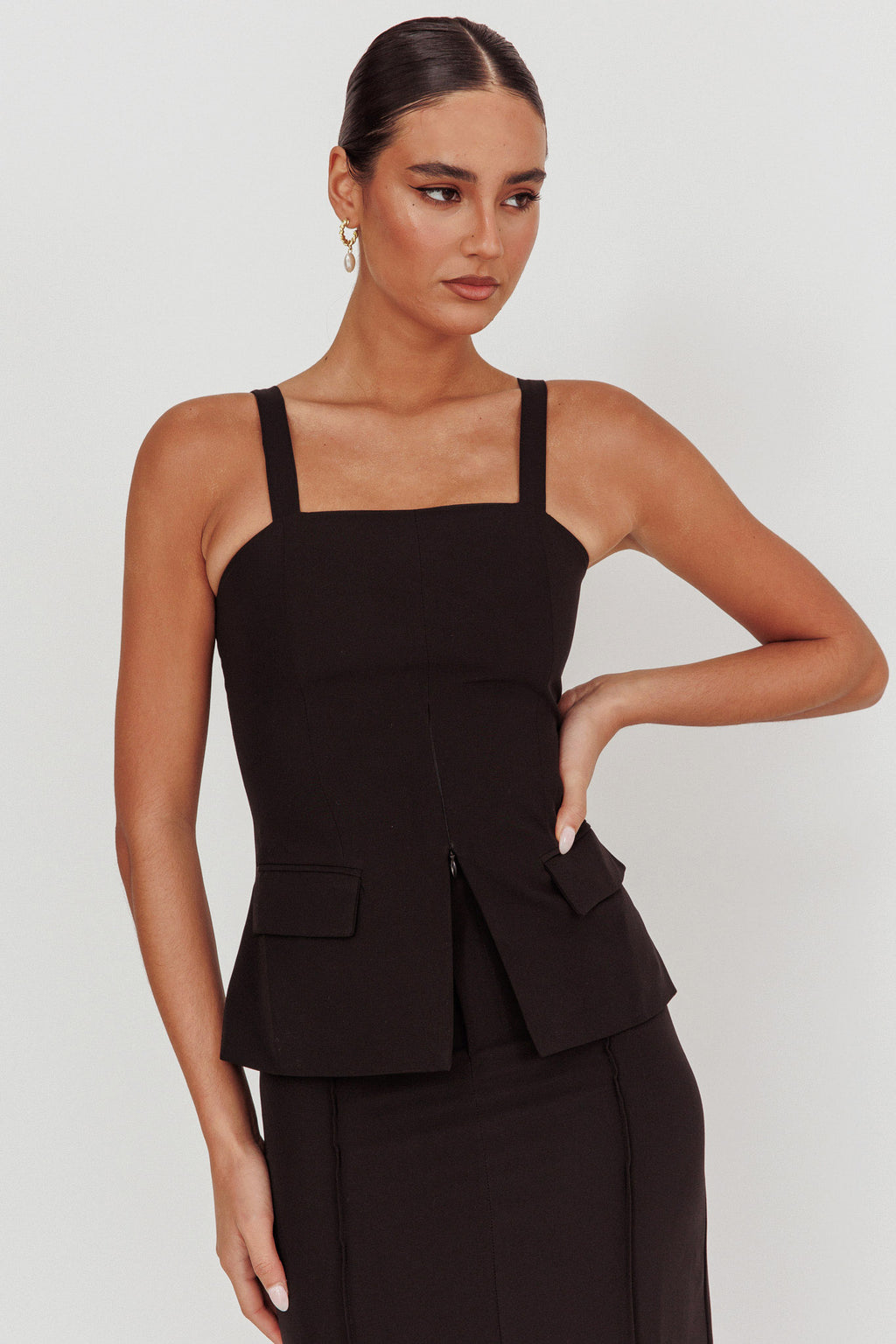 Like I Do Front Zip Sleeveless Top Black by Selfie Leslie