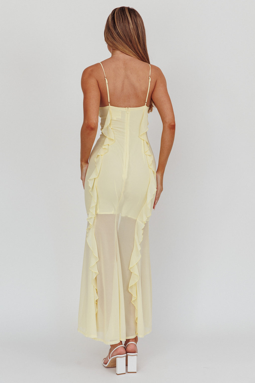 Frannie Vertical Ruffle Maxi Dress Lemon by Selfie Leslie