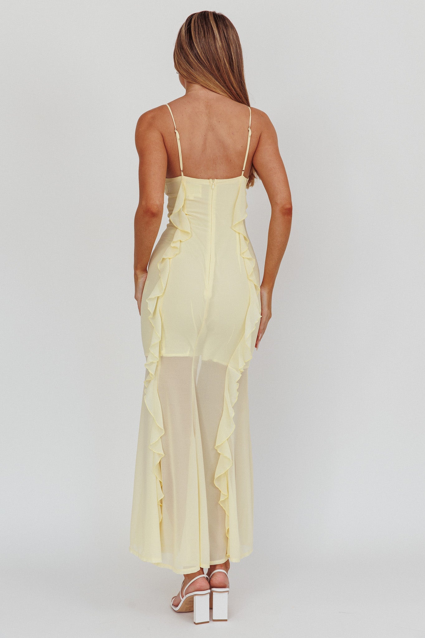 Frannie Vertical Ruffle Maxi Dress Lemon by Selfie Leslie
