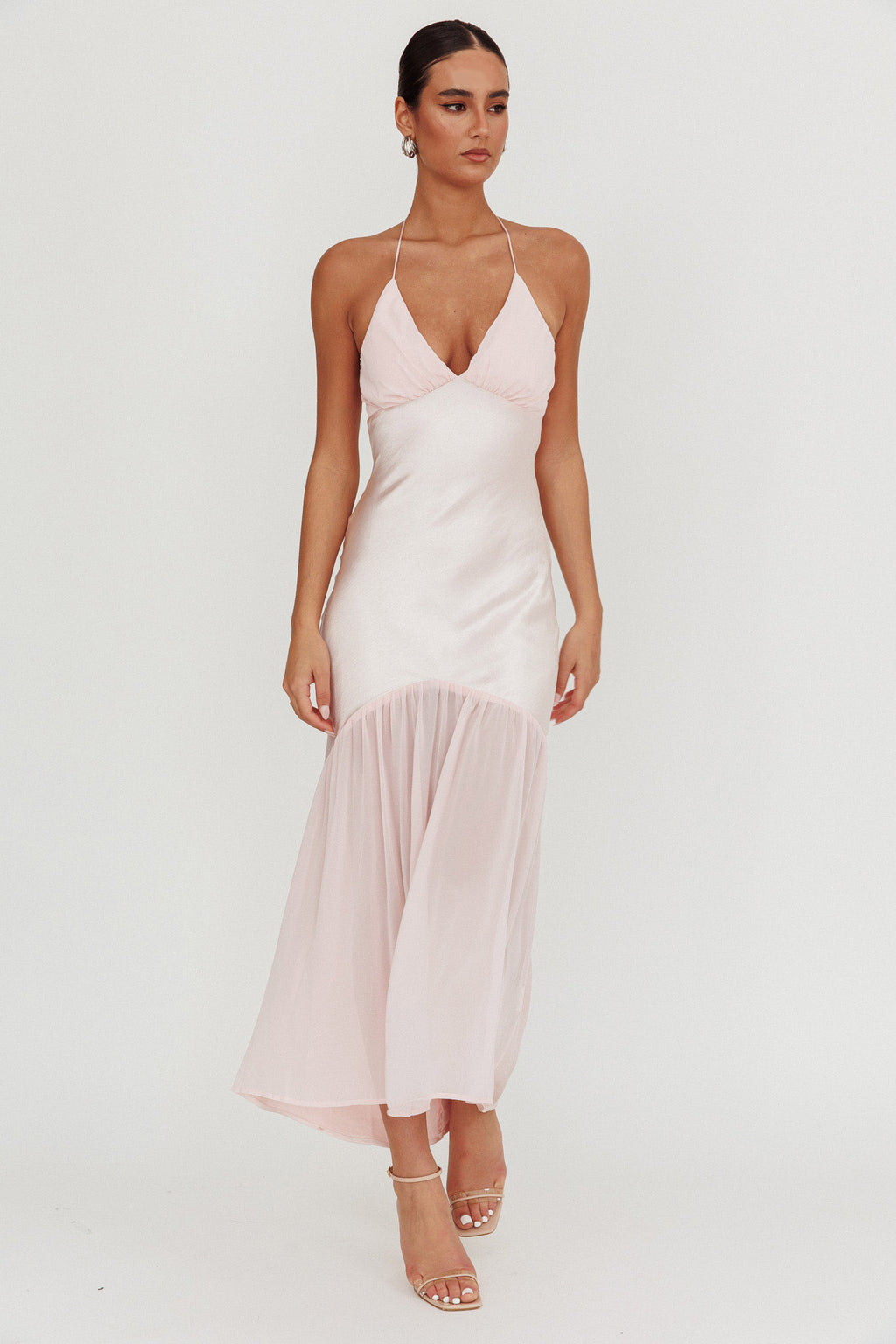 Aysah Chiffon Hem Halter Maxi Dress Pink by Selfie Leslie