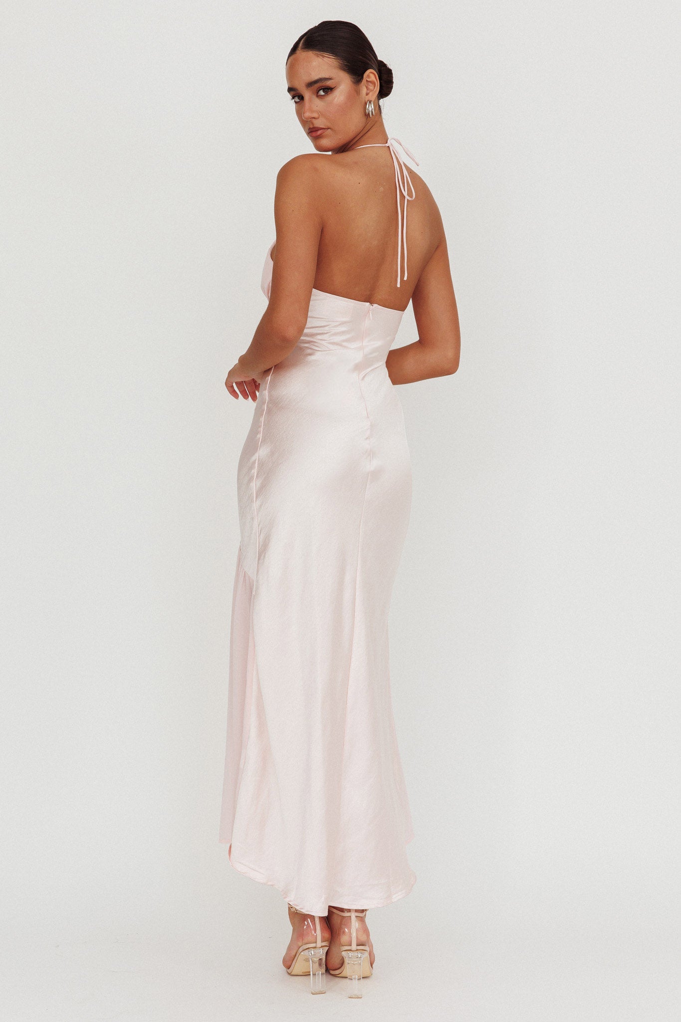 Aysah Chiffon Hem Halter Maxi Dress Pink Selfie Leslie Aysah Chiffon Hem Halter Maxi Dress Pink Selfie Leslie