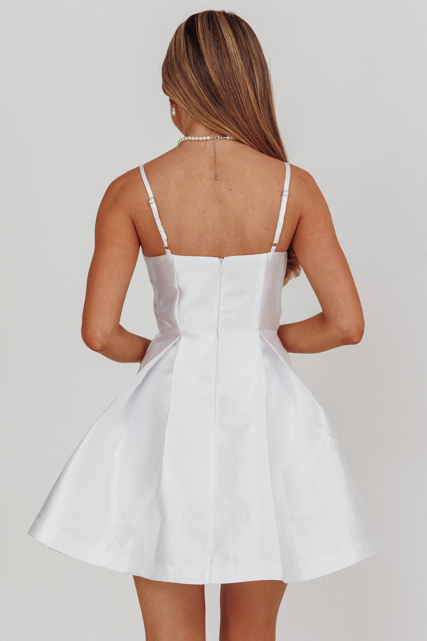 Love Talk Flared Bow Mini Dress White by Selfie Leslie