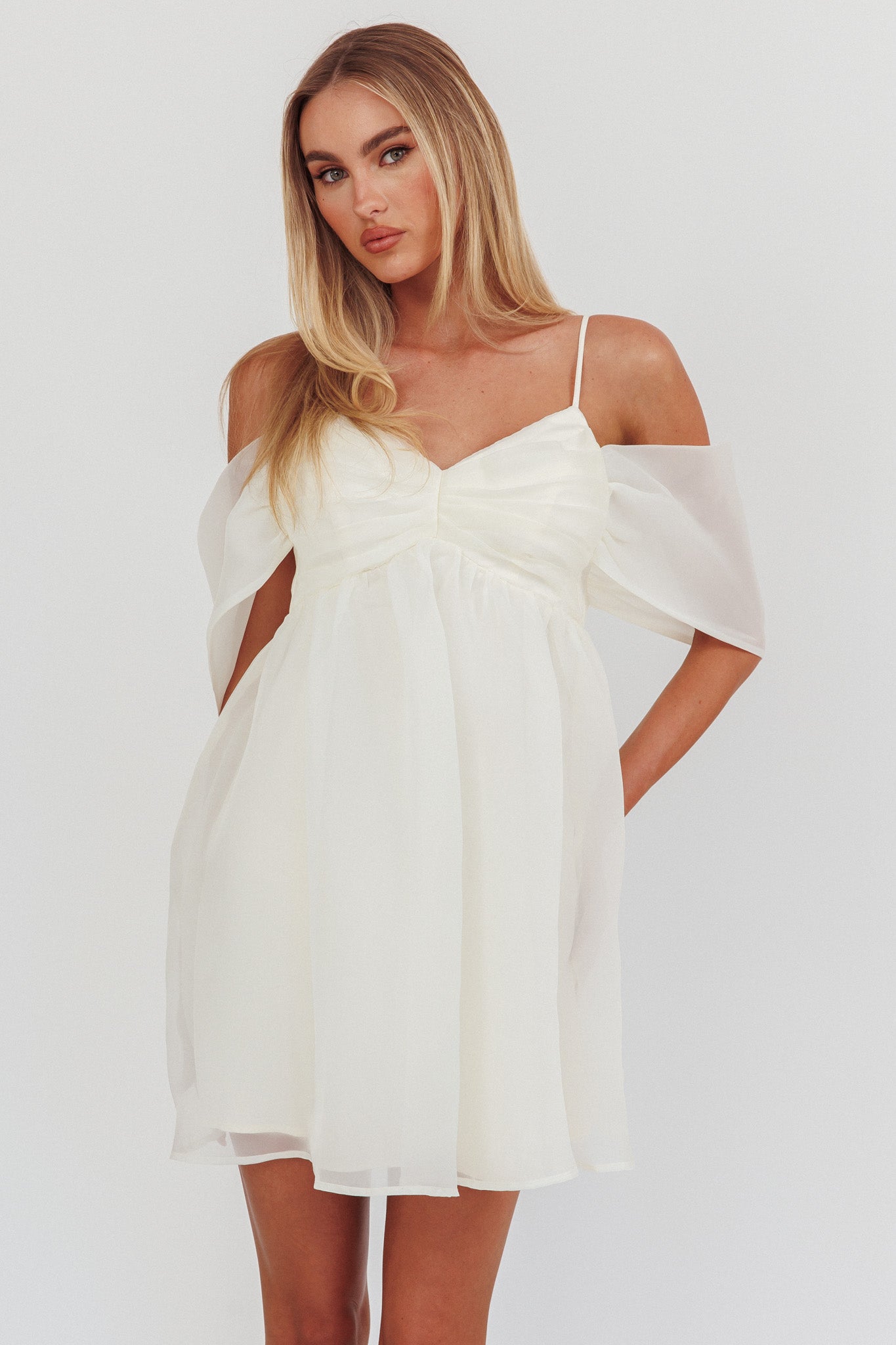Little Liar Organza Mini Dress Light Beige by Selfie Leslie