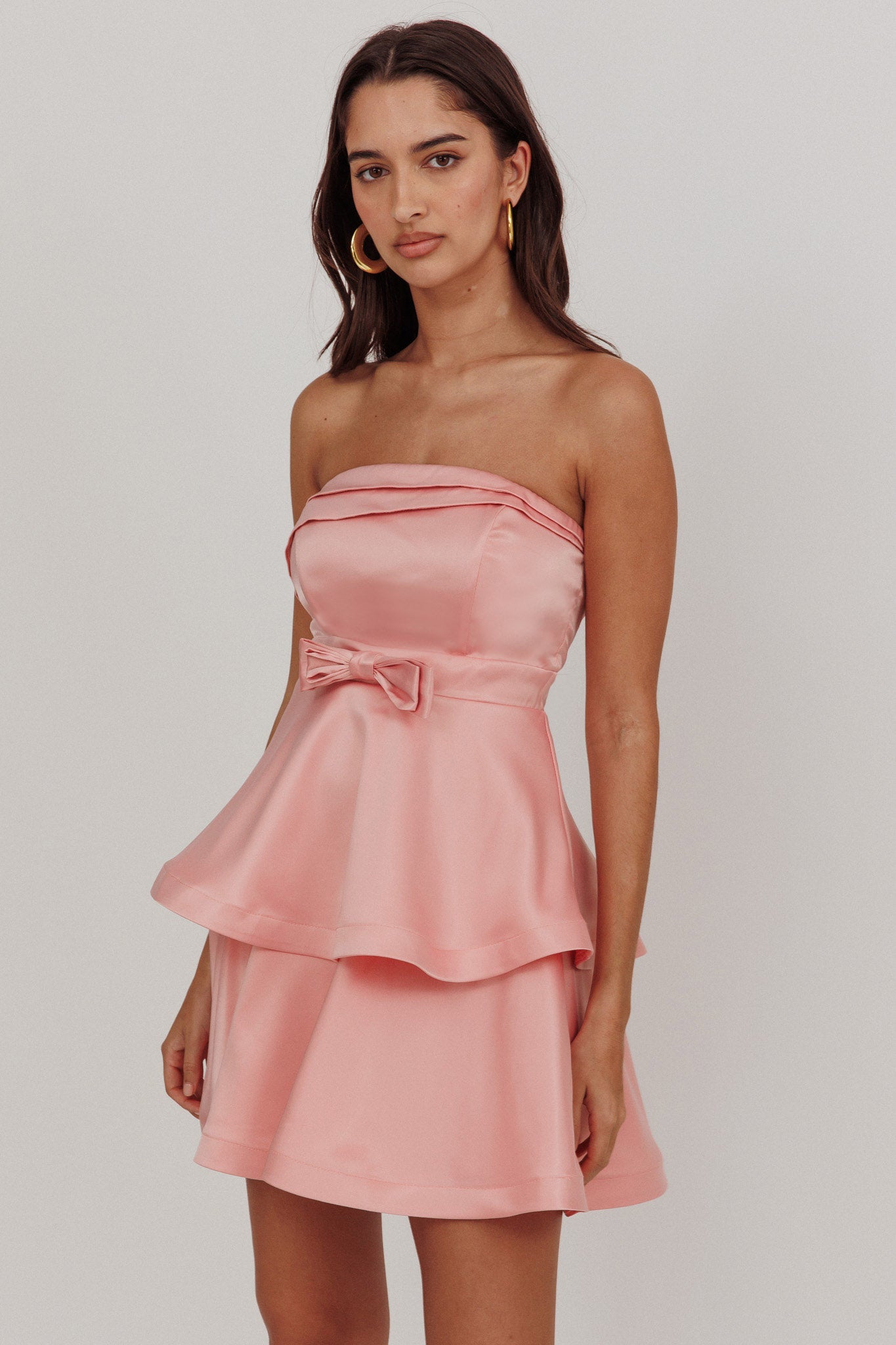 strapless mini ruffle dress Alix Tiered Rose Pink vacation edit Pattern distribution format:Paper Pattern Dry clean only Store V Neck Backless Black