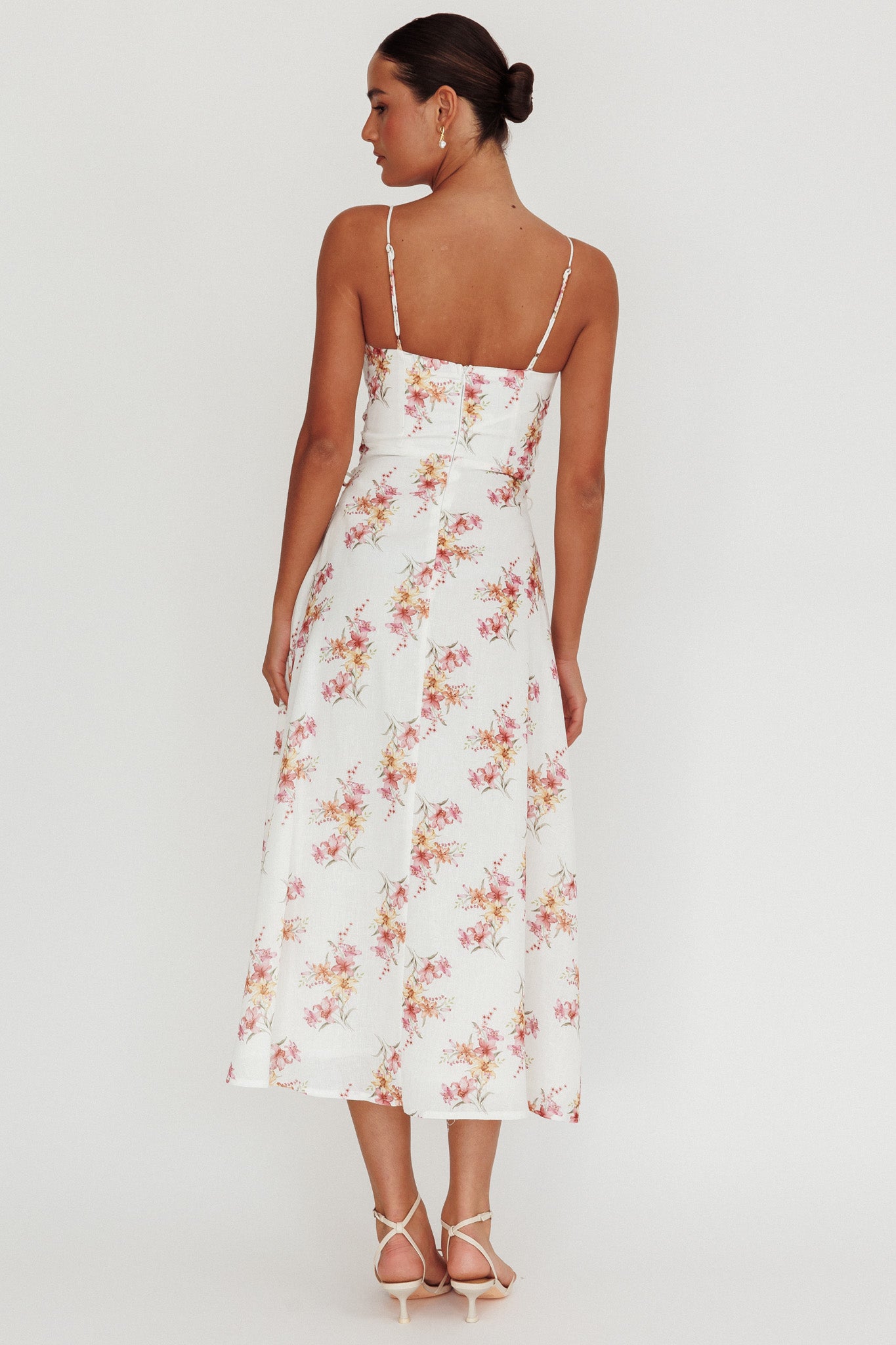 Kalaya Lace-Up Waist Midi Dress Floral by Selfie Leslie