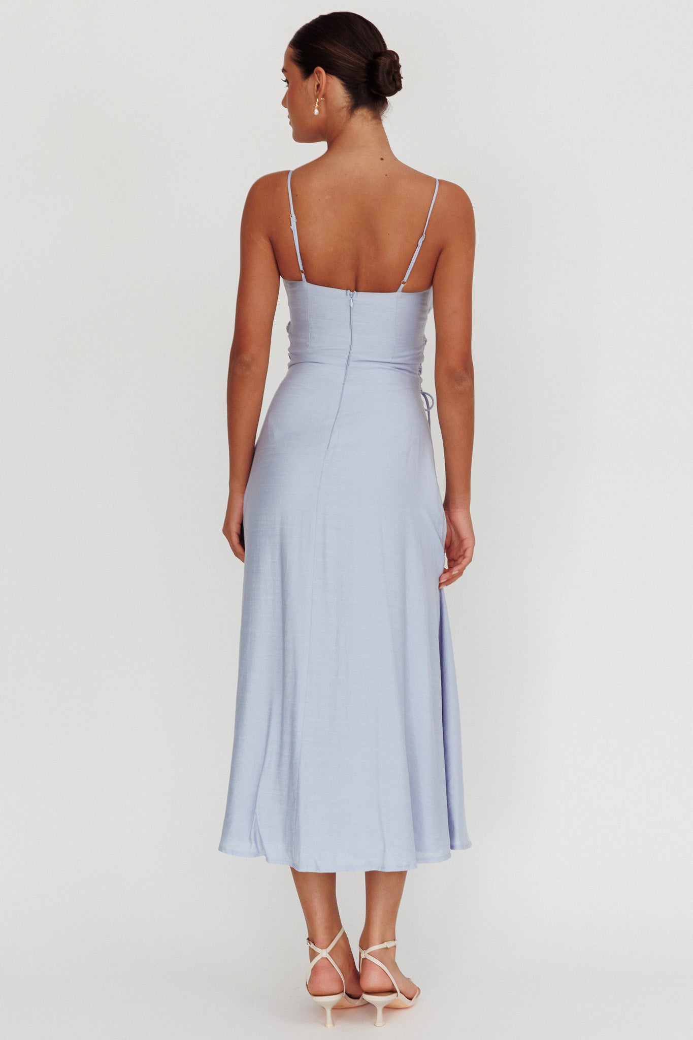 Kalaya Lace-Up Waist Midi Dress Light Blue by Selfie Leslie