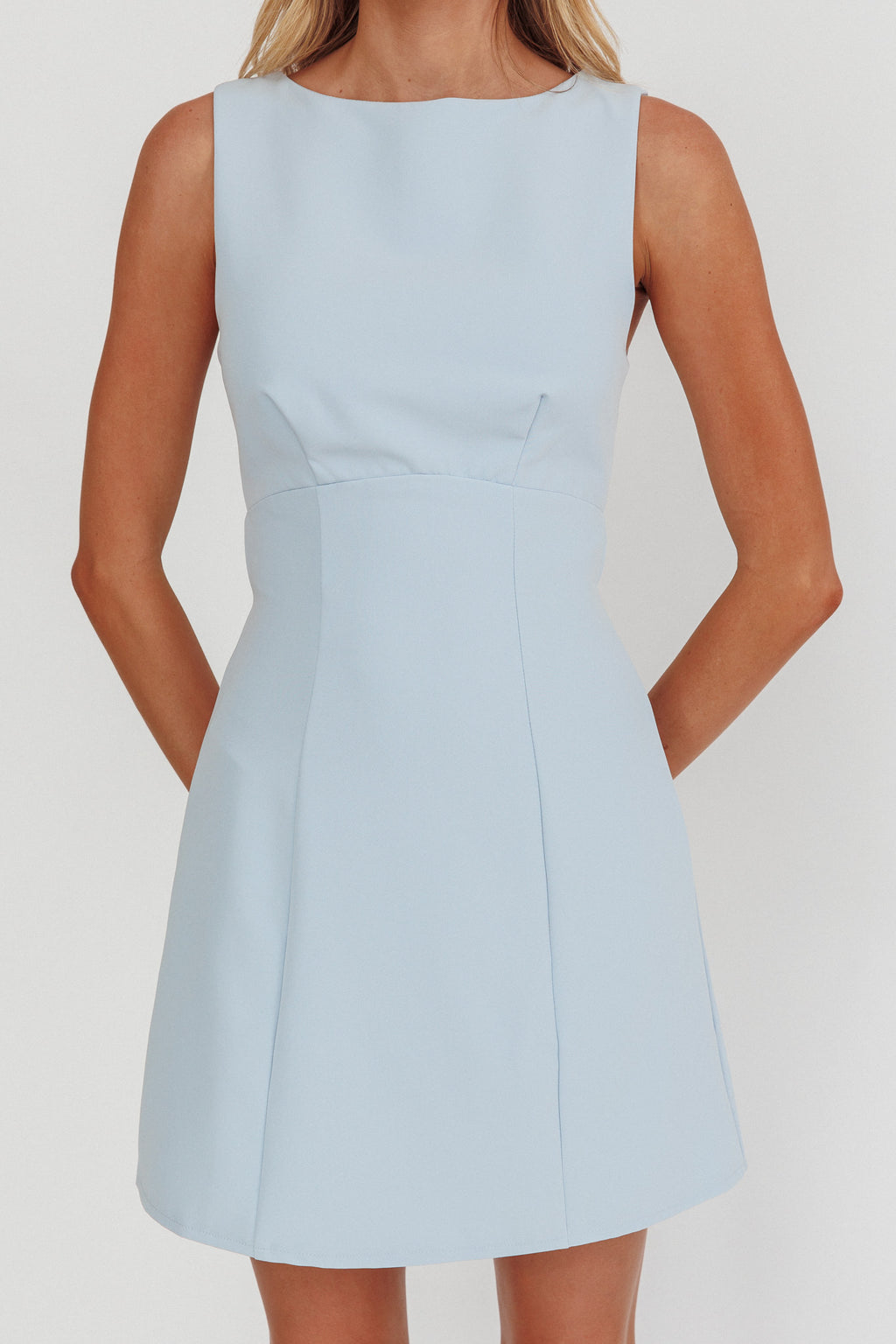 Shannon Boat Neck Sleeveless Mini Dress Light Blue by Selfie Leslie