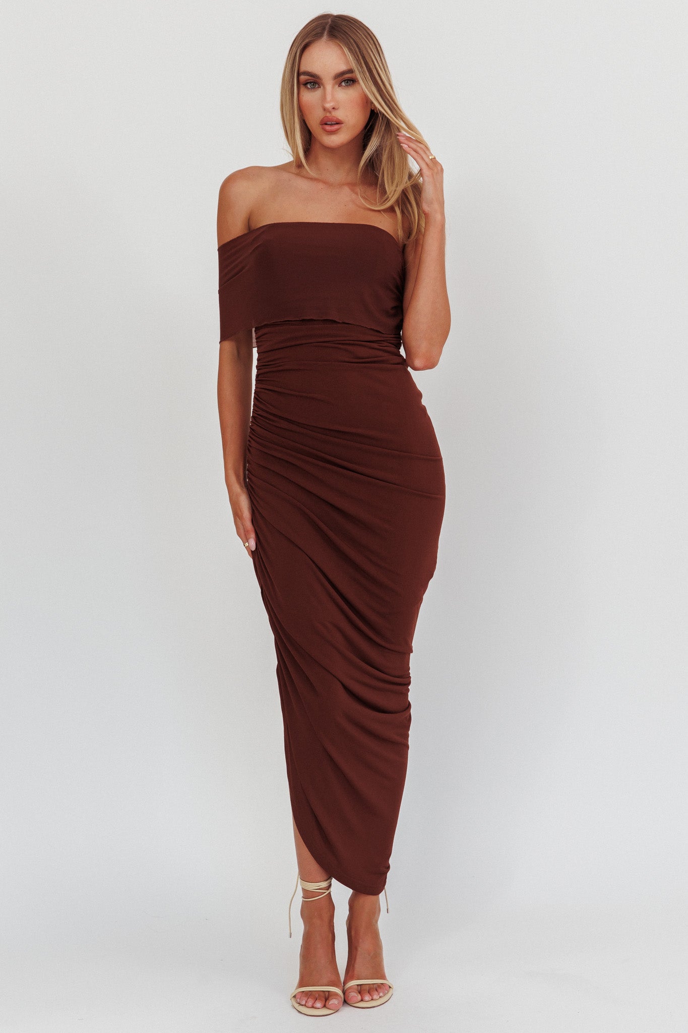 Matches One Shoulder Bodycon Maxi Dress Chocolate - XL Matches One Shoulder Bodycon Maxi Dress Chocolate - XL